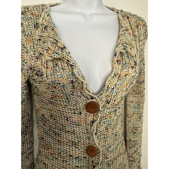 BCBG MAXAZRIA Womens Tan Confetti Big Button Cardigan Sweater S 90s Y2K - Picture 3 of 6